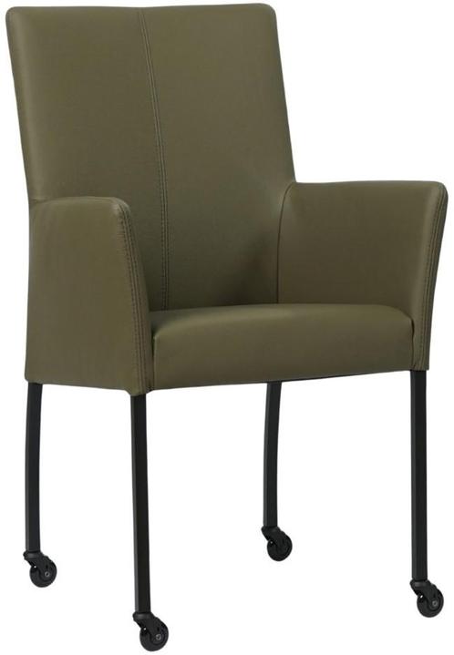 Olijfgroene leren moderne eetkamerstoel - Toledo Leer Olive, Huis en Inrichting, Stoelen, Eén, Overige kleuren, Nieuw, Leer, Ophalen of Verzenden