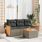 vidaXL 4-delige Loungeset met kussens poly rattan grijs, Verzenden, Nieuw, Rotan, Loungeset