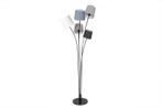 Design vloerlamp LEVELS 176cm zwartgrijs met 5 linnen kappen, Ophalen of Verzenden, Nieuw