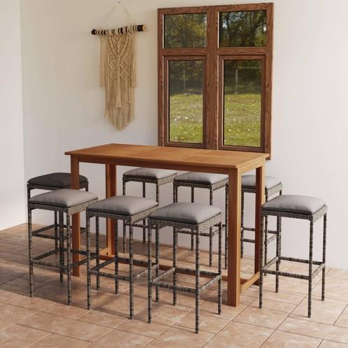 vidaXL 9-delige Tuinbarset met kussens grijs, Tuin en Terras, Tuinsets en Loungesets, Nieuw, 8 zitplaatsen, Hardhout, Verzenden
