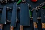 Keukenmes - Kitchen knife set - hout, zwarte plaat en staal, Antiek en Kunst