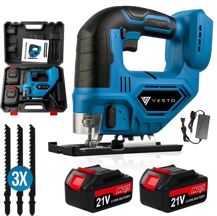 Decoupeerzaag – Met accu – Incl. 2 Accu’s - Blauw - Vesto®, Doe-het-zelf en Verbouw, Gereedschap | Overige machines, Nieuw, Verzenden