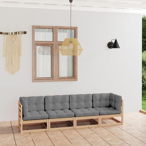 vidaXL Tuinbank 4-zits met kussens massief grenenhout, Tuin en Terras, Tuinsets en Loungesets, Nieuw, Verzenden