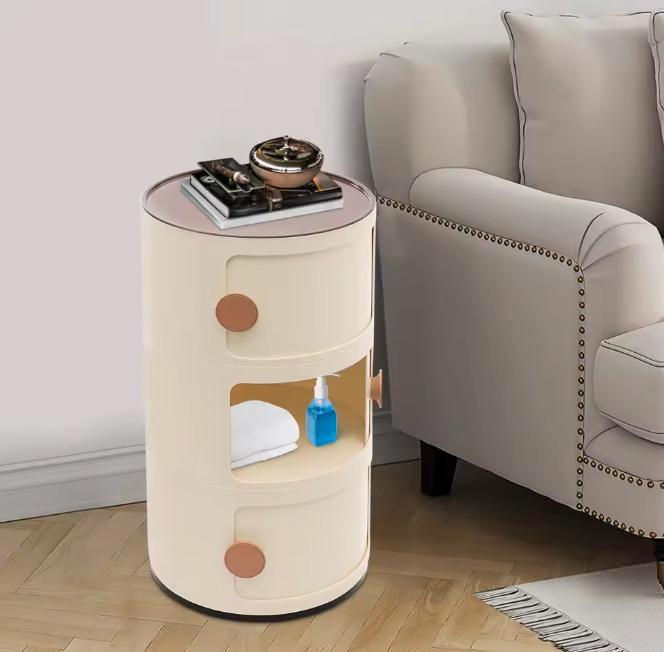 Rond Nachtkastje met 3 Lades – Modern, Direct Gebruiksklaar, Huis en Inrichting, Slaapkamer | Nachtkastjes, Nieuw, Verzenden