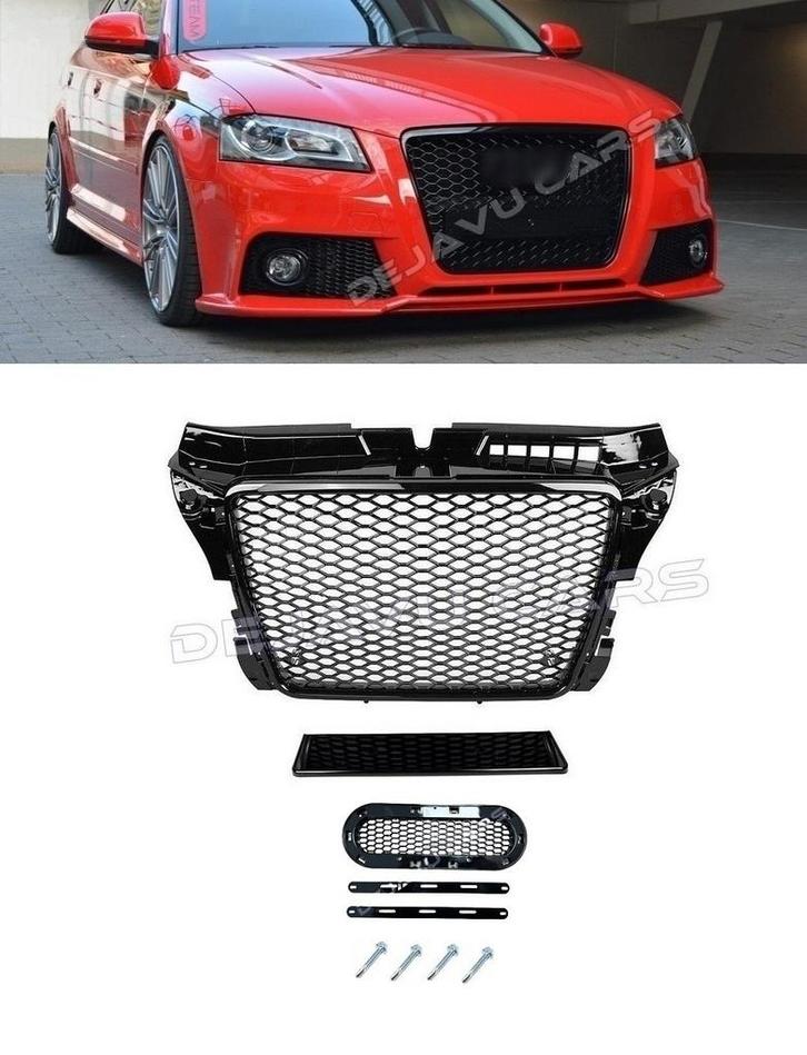 RS3 Look Front Grill Hoogglans zwart Black Edition voor Audi, Auto diversen, Tuning en Styling