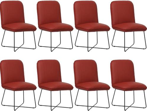 Set van 8 Rode leren industriële design eetkamerstoelen - To, Huis en Inrichting, Stoelen, Vijf, Zes of meer stoelen, Overige kleuren