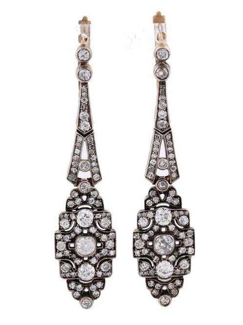 Oorbellen - 14 karaat Geel goud, Witgoud, Imperiaal Russisch, Sieraden, Tassen en Uiterlijk, Oorbellen