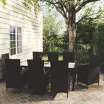 vidaXL 9-delige Tuinset met kussens poly rattan zwart, Nieuw, 8 zitplaatsen, Tuinset, Verzenden