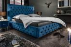 Design tweepersoonsbed PARIS 180x200cm donkerblauw fluweel, Nieuw, Ophalen of Verzenden