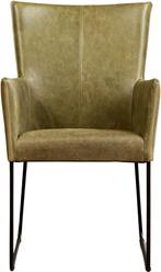 Olijfgroene leren industriële eetkamerstoel - Vintage Leer O, Huis en Inrichting, Stoelen, Overige kleuren, Nieuw, Leer, Ophalen of Verzenden