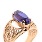 Vintage roségouden ring gezet synthetische edelsteen, Gebruikt, Overige kleuren, 19 tot 20, Ophalen of Verzenden