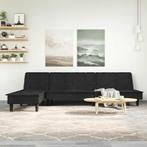 vidaXL Slaapbank L-vormig 255x140x70 cm fluweel zwart, Huis en Inrichting, Verzenden, Nieuw, Stof, Minder dan 150 cm