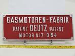 EisenbahnSchild Gasmotoren Fabrik DEUTZ Motor No 71354, Ophalen of Verzenden, Nieuw, Overige typen