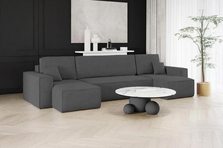 U-bank Ribstof Karlo Antraciet | Universeel | €649,-, Huis en Inrichting, Banken | Bankstellen, 250 tot 300 cm, 100 tot 125 cm