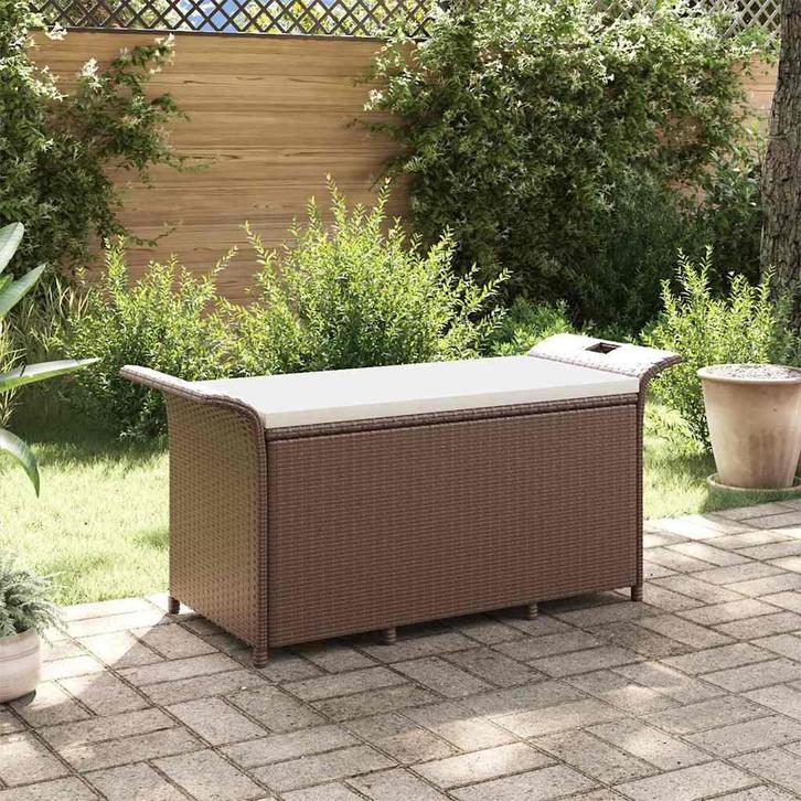vidaXL Tuinbank met kussen 116x46x57 cm poly rattan bruin, Tuin en Terras, Tuinbanken, Nieuw, Rotan, Verzenden