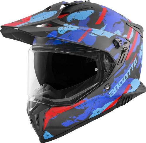 Bogotto FG-601 Sniper Zwart Rood Blauw Fiberglas Enduro Helm, Motoren, Kleding | Motorhelmen, Offroadhelm, Heren, XXL, Nieuw met kaartje