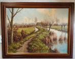 Gien Brouwer (1944-2023) - Boeren landschap met water, Antiek en Kunst, Kunst | Schilderijen | Klassiek