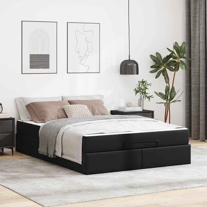 vidaXL Bedframe met matras met matras Zwart 140 x 190 cm, Huis en Inrichting, Slaapkamer | Bedden, Zwart, Nieuw, Verzenden