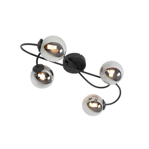 Moderne plafondlamp zwart 4-lichts met smoke glas - Athens, Huis en Inrichting, Lampen | Overige