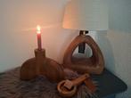 Lamp mango hout met off white kap, Huis en Inrichting, Lampen | Tafellampen, Verzenden, Nieuw, Hout, Landelijk