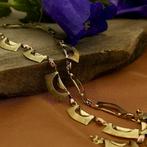 Bicolor gouden fantasie schakel ketting | 42 cm (veerring), Sieraden, Tassen en Uiterlijk, Kettingen, Ophalen of Verzenden, Gebruikt