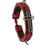 Fako Bijoux® - Armband - Leder - Kruis Open - Rood, Sieraden, Tassen en Uiterlijk, Armbanden, Verzenden, Nieuw