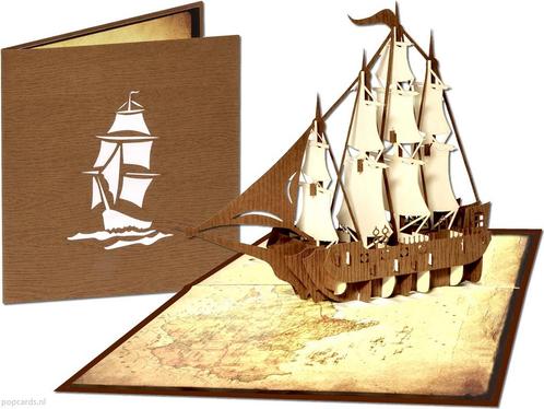 Schitterend 3D Zeilschip met landkaart pop-up kaart, Diversen, Wenskaarten, Verzenden