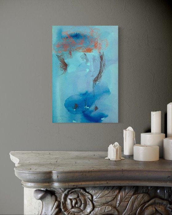 Robert Detheux (1932-2010) - Portrait bleu surréaliste de, Antiek en Kunst, Curiosa en Brocante