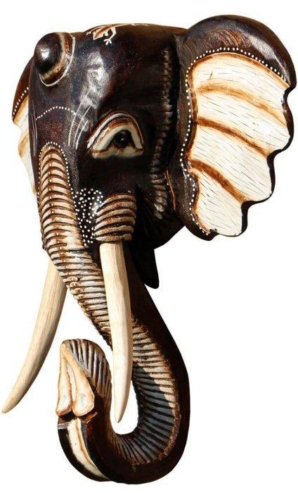 sculptuur, Handcarved Elephant Head Wall Mask – Bali Wood, Antiek en Kunst, Curiosa en Brocante