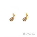 Gold plated 925 zilveren muzieknoot oorstekers met witte zir, Verzenden, Nieuw, Zilver