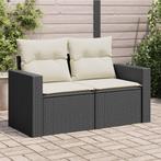 vidaXL Tuinbank 2-zits met kussens poly rattan zwart, Verzenden, Nieuw, Rotan