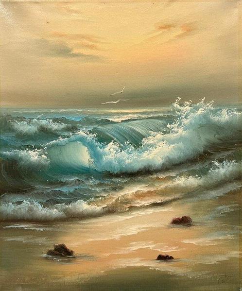Europese school (XX) - Golden Surf Reverie, Antiek en Kunst, Kunst | Schilderijen | Klassiek