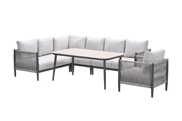 GI Diamo lounge-dining hoekset (6-delig) - Carbon Black/Zand, Tuin en Terras, Tuinsets en Loungesets, Loungeset, Nieuw, Overige materialen