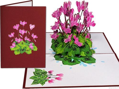 Cyclamen roze bloemen pop-up kaart, Diversen, Wenskaarten, Verzenden