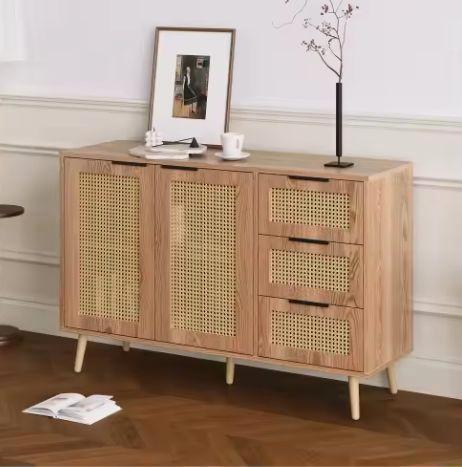 Rotan Dressoir 120 cm – Vintage Kast met 2 Deuren & 3 Lades, Huis en Inrichting, Keuken | Keukenelementen, Nieuw, Verzenden