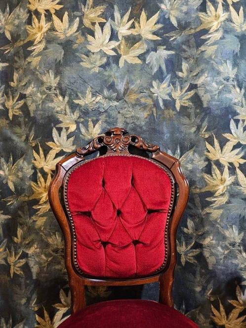 TESSUTO Art Déco van gekamd katoen zwaar met esdoornbladeren, Antiek en Kunst, Antiek | Kleden en Textiel