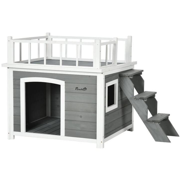 TRUUSK Hondenhok met Balkon en Trap - Verhoogd Dierenhuis va, Dieren en Toebehoren, Honden-accessoires, Nieuw, Verzenden
