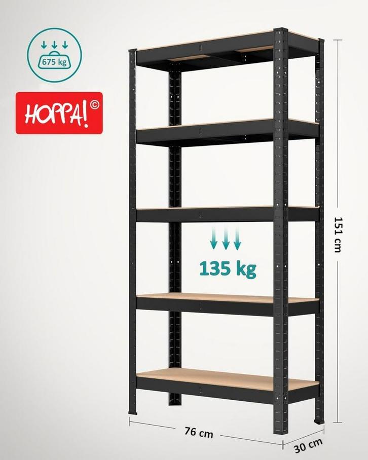 Hoppa! GLR030B21Magazijnstelling 76x30x151 van 40 voor 23, Huis en Inrichting, Kasten | Stellingkasten, Nieuw, Ophalen of Verzenden