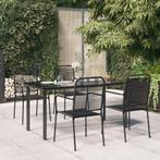 vidaXL 5-delige Tuinset katoenen touw en staal zwart, Tuin en Terras, 4 zitplaatsen, Verzenden, Nieuw, Rvs