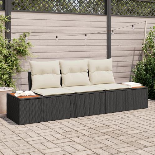 vidaXL 3-delige Tuinbankenset met kussens poly rattan acacia, Tuin en Terras, Tuinsets en Loungesets, Nieuw, Wicker, Verzenden