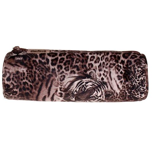 Etui Rond - Tijgers en Luipaarden - Grijs - 21,5x7,5cm NIEUW, Diversen, Schoolbenodigdheden, Nieuw, Ophalen of Verzenden
