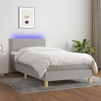 vidaXL Boxspring met matras en LED stof lichtgrijs 100x200, Huis en Inrichting, 100 cm, Eenpersoons, Verzenden, Nieuw