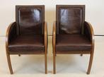 Lloyd Loom - Fauteuil - Hout, Leder - Twee fauteils, Antiek en Kunst