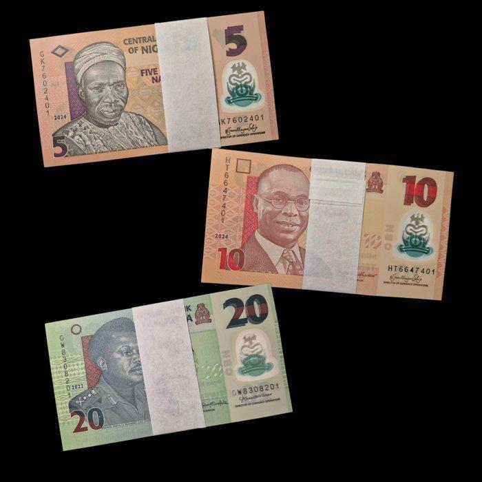 Nigeria. - 100 x 5, 10 and 20 Naira 2022 y 2024 - 300, Postzegels en Munten, Bankbiljetten | Europa | Niet-Eurobiljetten