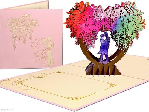Kleurrijke Trouwkaart pop-up huwelijkskaart, Diversen, Wenskaarten, Verzenden