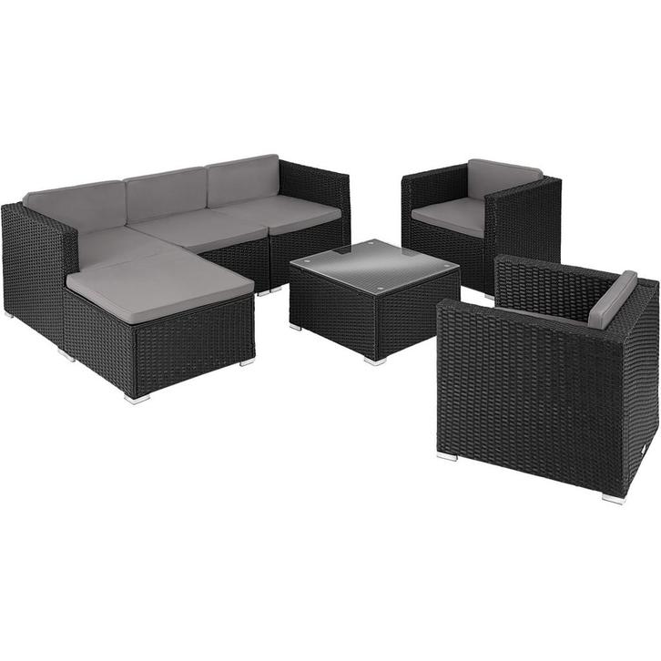 Wicker loungeset Lignano met 2 fauteuils - zwart, Tuin en Terras, Tuinsets en Loungesets, Verzenden