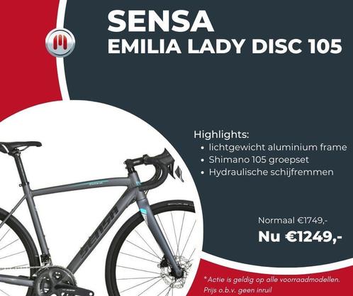 ACTIE: Sensa Emilia Lady Disc 105 racefiets dames mt 56cm, Fietsen en Brommers, Fietsen | Racefietsen, Dames, 53 tot 57 cm, Nieuw