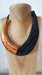 Afrikaanse ketting met hoorn en leer, Verzenden, Nieuw, Wit, Overige materialen