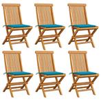 vidaXL Tuinstoelen 6 st met blauwe kussens massief teakhout, Tuin en Terras, Tuinstoelen, Verzenden, Nieuw, Teakhout