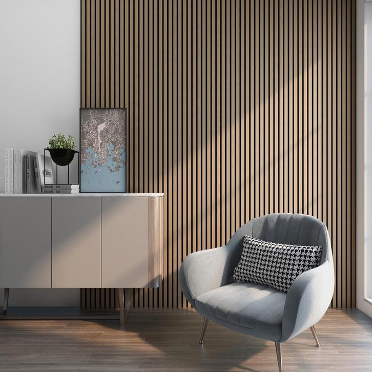 [NEU.HOLZ] Akoestisch Wandpaneel Vang set van 4 mdf 2,88 m², Doe-het-zelf en Verbouw, Platen en Panelen, Verzenden